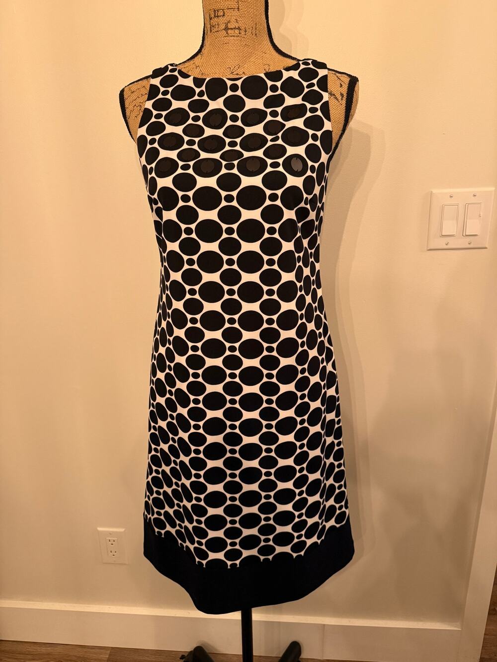 Joseph Ribkoff White Black Polka Dot Retro Style Dress Size 8